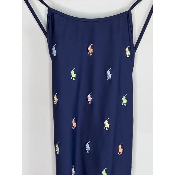 Polo Ralph Lauren Colorful All Over Pony One Piece Swimsuit Navy Girls Size 16 - Picture 2 of 8